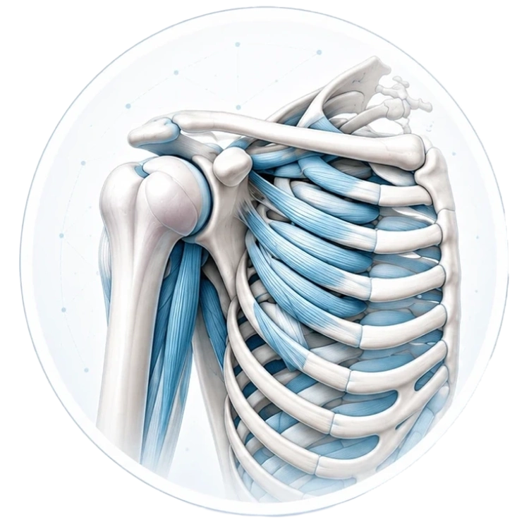 Anatomiczna ilustracja barku i obręczy barkowej przy bólu barku i ramienia