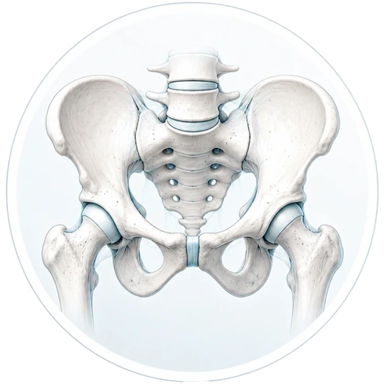 Anatomiczna ilustracja miednicy przy bólu miednicy, krzyża i pachwiny