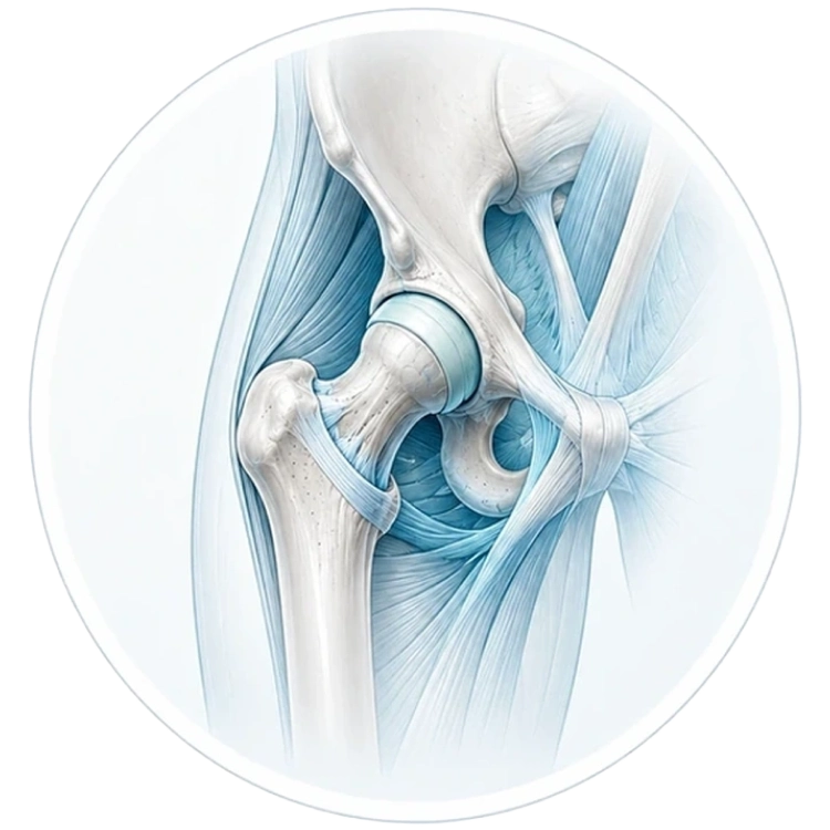 Anatomiczna ilustracja biodra i pachwiny przy bólu biodra