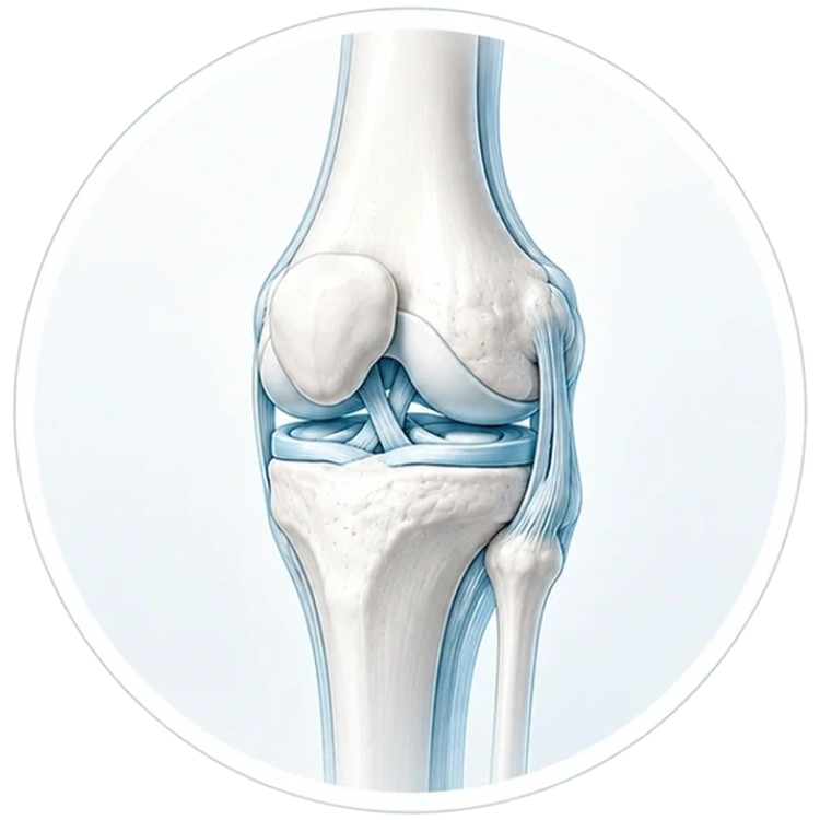 Anatomiczna ilustracja kolana przy bólu kolana i przeciążeniu kończyny dolnej